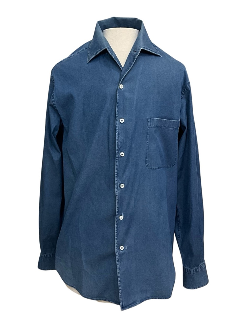 Loro Piana Men’s Blue Chambray Cotton Shirt Made Italy M Distressed